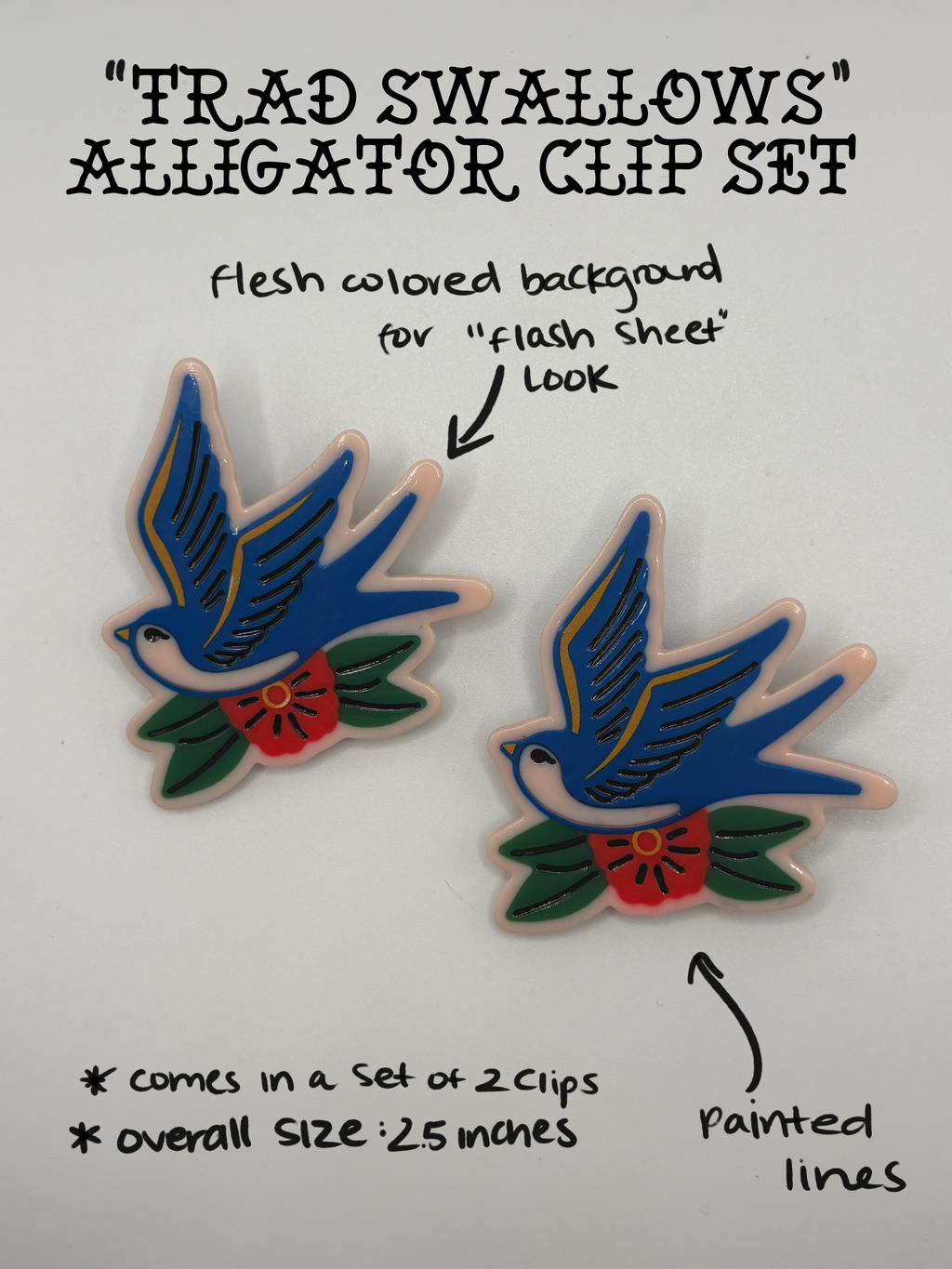 Trad Swallow Alligator Clip Set **PREORDER**