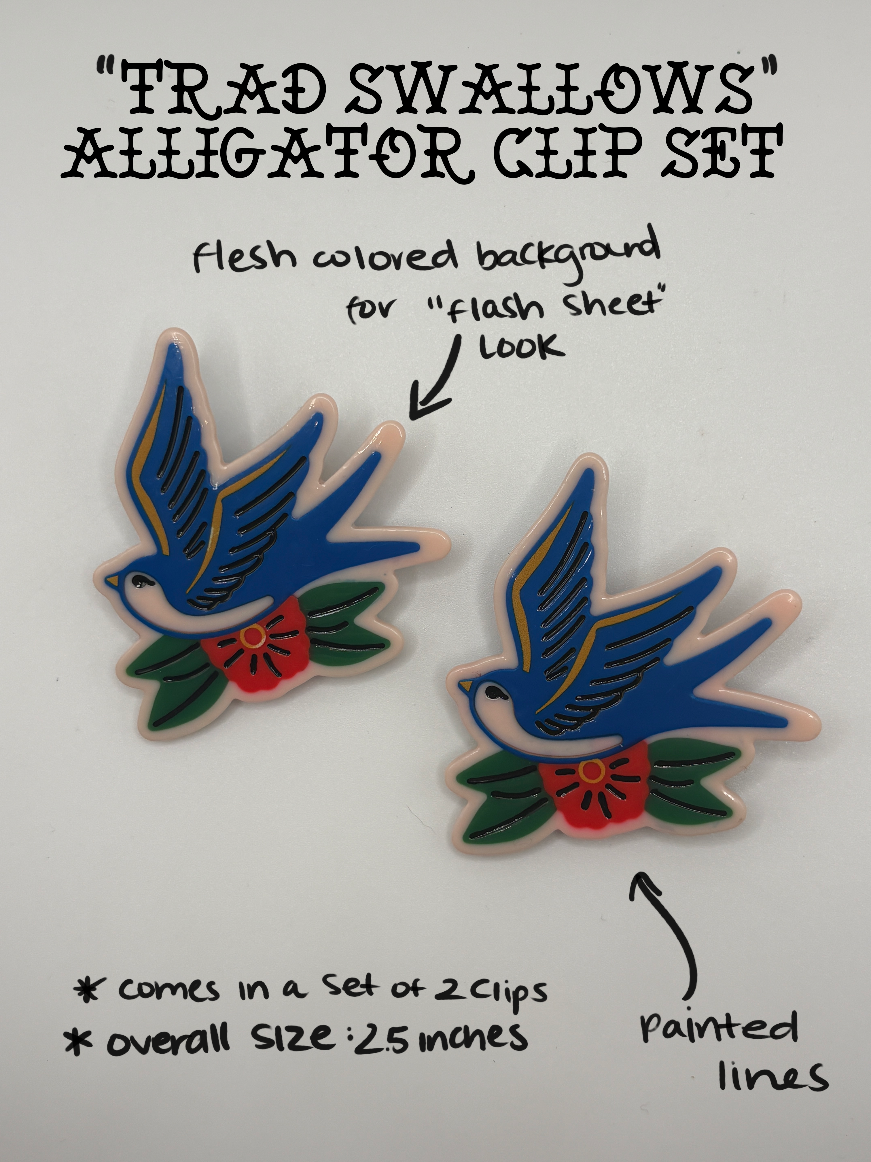 Trad Swallow Alligator Clip Set **PREORDER**