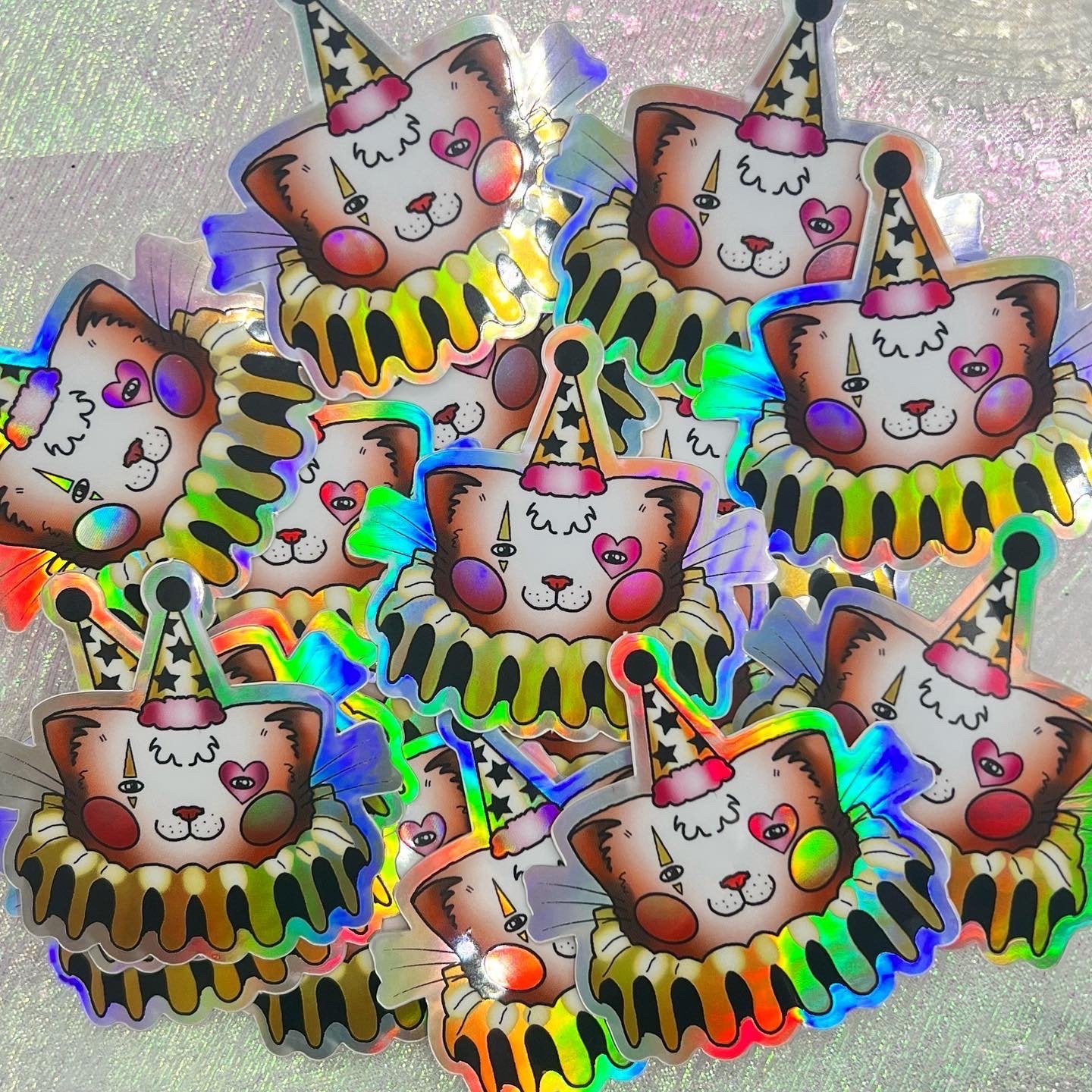 Holo clown cat stickers 